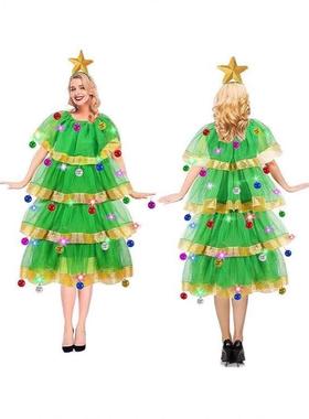 Christmas adult cosplay cute green elf costume圣诞树服演出服