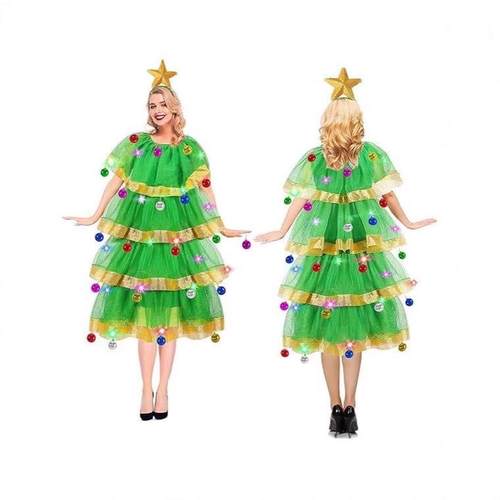 Christmas adult cosplay cute green elf costume圣诞树服演出服
