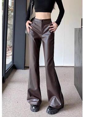 Leather Flare Pants女2026秋冬辣妹风黑色修身显瘦高腰微喇皮裤