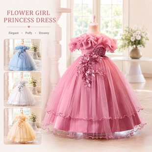 Children's Princess Wedding BanquetDress儿童钢琴演出派对礼服