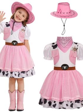 Halloween Pink Cowgirl Suit女童粉色牛仔裙派对 cos 套装