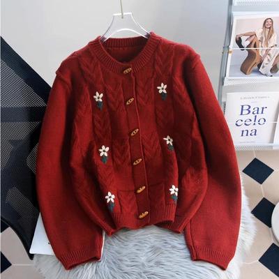 Chinese New Year red sweater women's knitted jacket过年毛衣