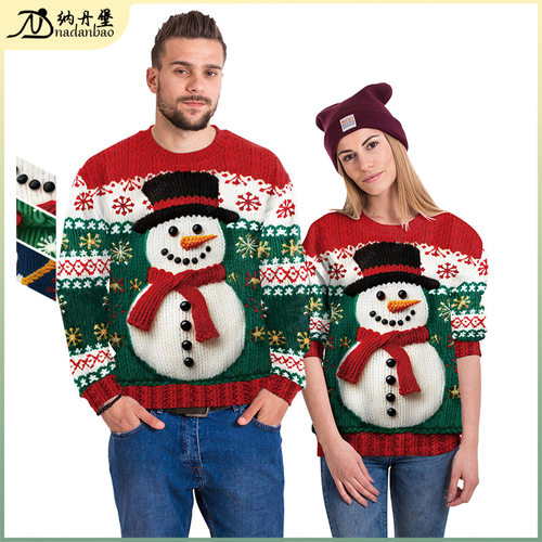 Christmas costume snowman Christmas tree hoodie印花圆领卫衣
