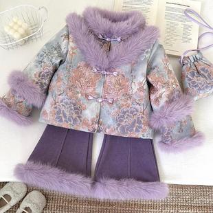 Two-piece thickened and warm Chinese-style top set加绒套装女