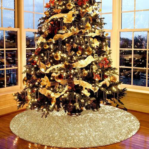 Christmas sequin tree skirt单层圣诞亮片树裙亮片圣诞树裙装饰