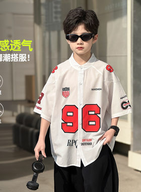 中大童男装一米二三四五六年级七八九十岁小孩夏衣服数字短袖衬衫