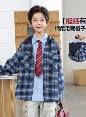 大儿童男装一米二三四五六年级七八九十岁小孩秋衣服毛呢格子外套