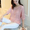 Summer wear 2019 new pattern Easy Hollow Sweater Thin section Sunscreen Sleeve Socket Smock Bat shirt Short sleeved