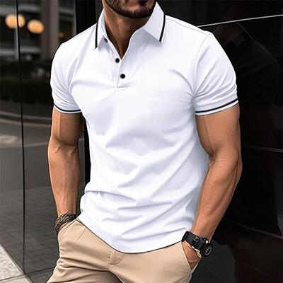 Men's polo shirt 夏季男士纽扣罗纹领运动马球衫休闲运动POLO衫