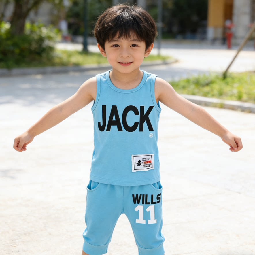 男童夏季无袖套装 儿童 JACK 字母印花背心 宝宝蓝色七分裤两件套,童装/婴儿装/亲子装,套装,淘宝优惠券,粉丝福利购,淘宝优惠卷