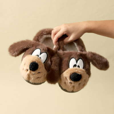 卡通可爱小狗包跟棉拖鞋女男款厚底防滑保暖儿童亲子毛绒棉靴新款