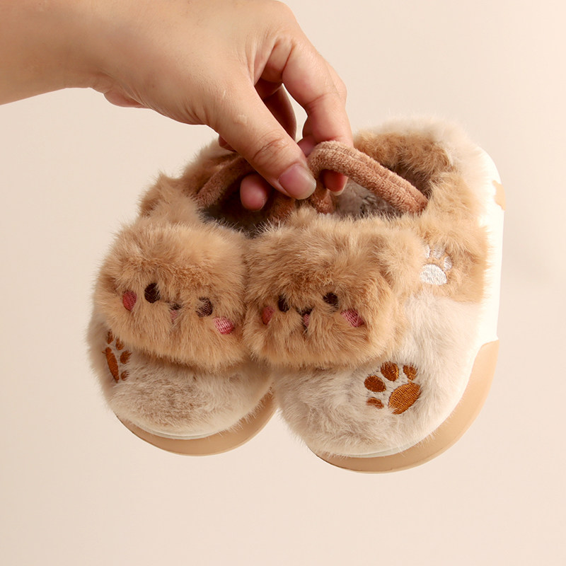可爱萌宠儿童室内毛绒棉拖鞋男女孩卡通兔子熊猫家居保暖防滑棉拖