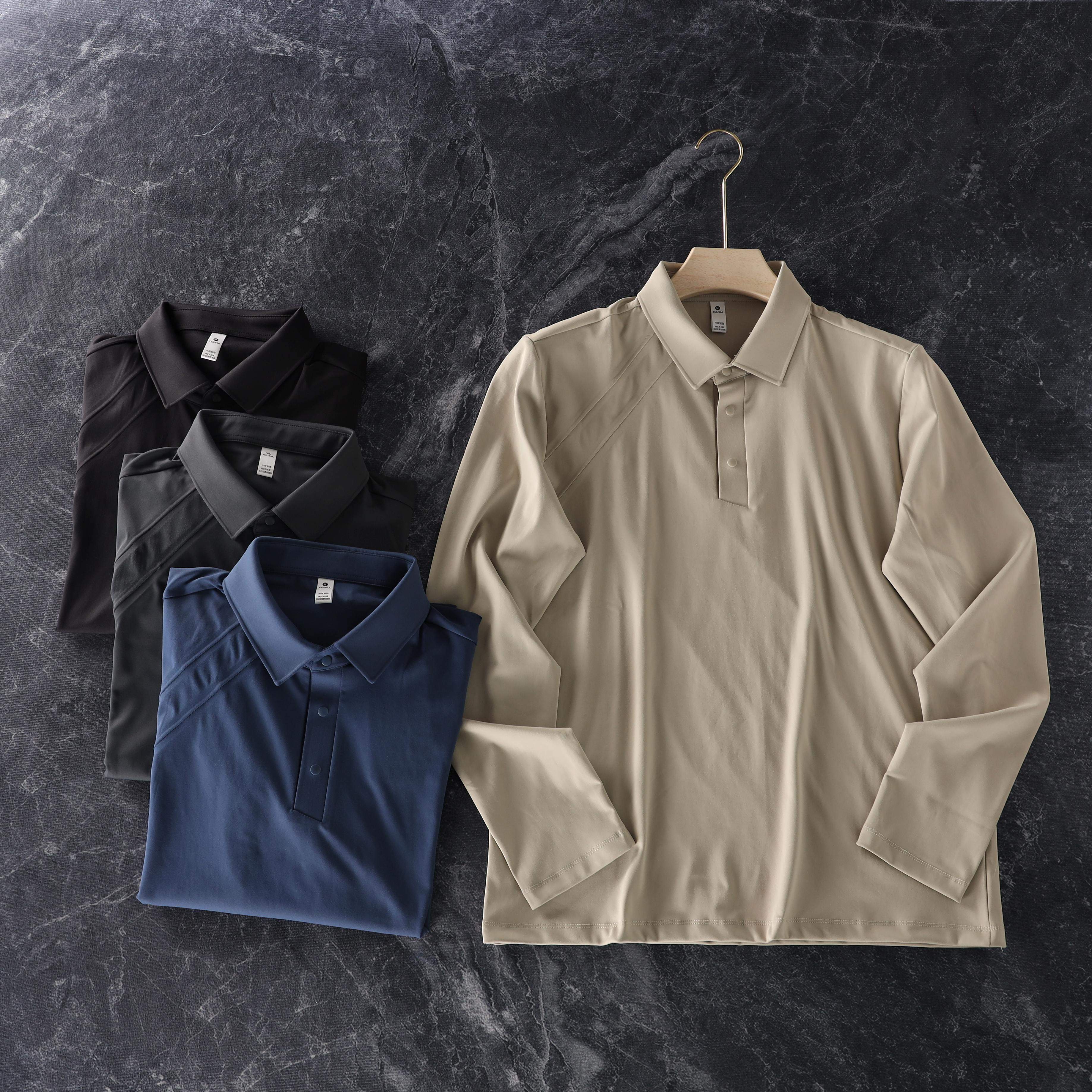 秋季新款都市户外速干弹力透气商务运动休闲长袖POLO衫男翻领T恤