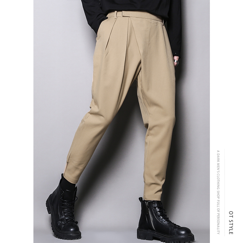 纯色直筒哈伦休闲裤九分小脚裤男