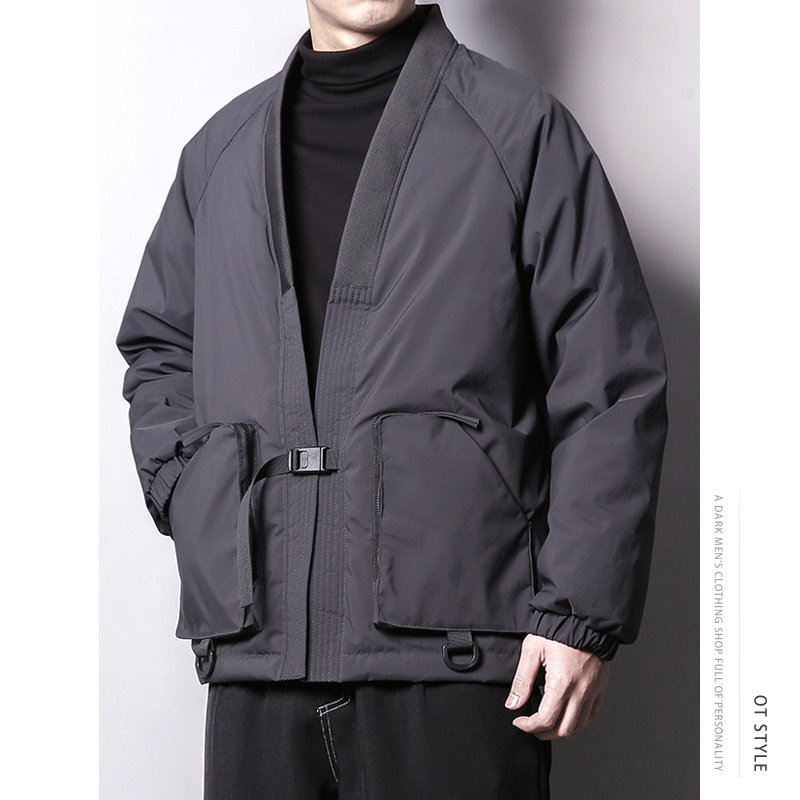 秋冬季新中式复古90鸭绒设计感道袍开衫羽绒服V领外套男女同款