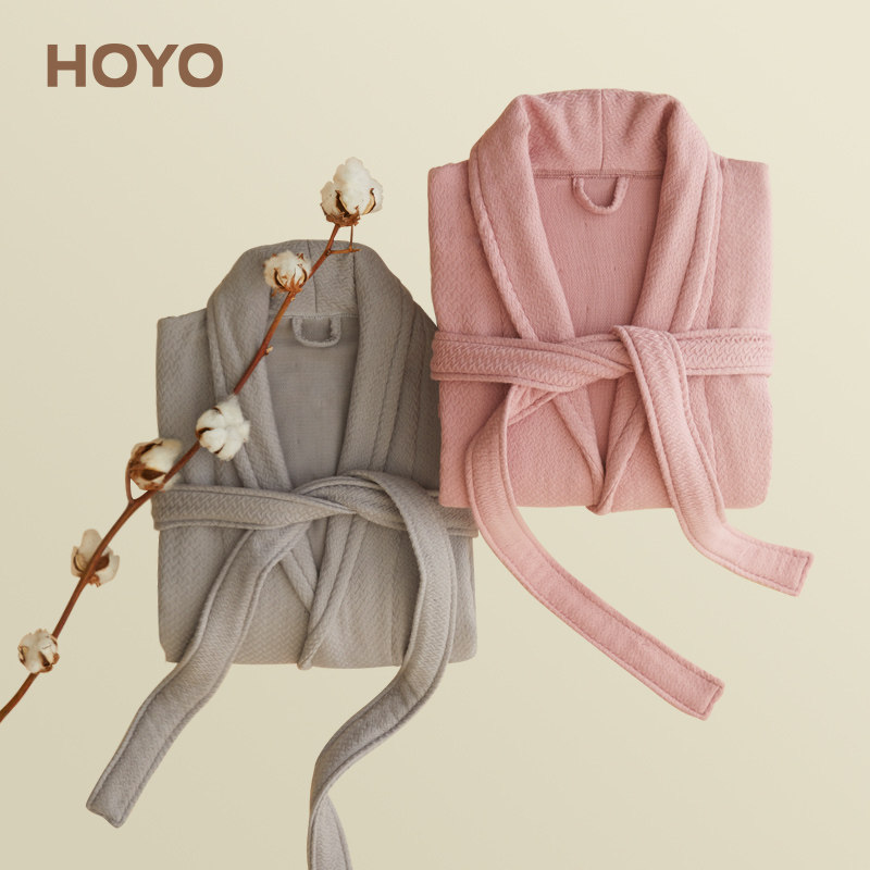 日本HOYO和穗浴袍男女家用纯棉吸水速干透气长款全棉情侣款浴衣
