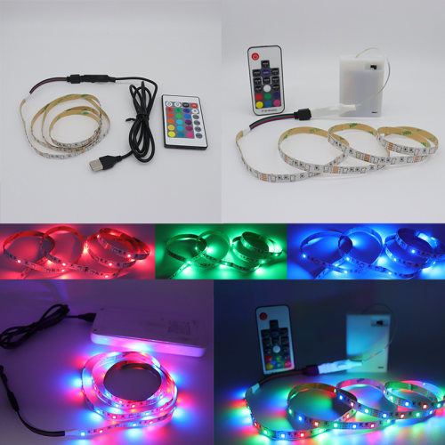 USB电池盒5V2835RGB led彩色流水跑马模型机箱DIY防水RGB三色灯条