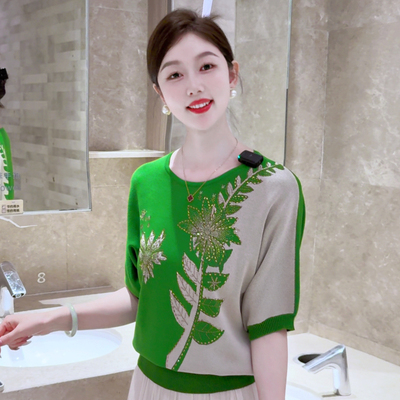 【青枝揽春】春夏新款抗起球短袖针织衫减龄洋气宽松气质时尚T恤