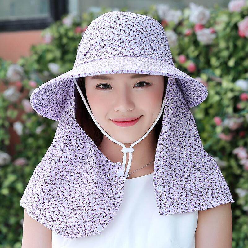 季女防紫外线太阳帽骑车防风帽防晒遮脸帽子采茶帽布帽