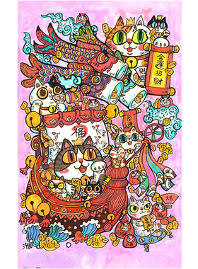 绝版现货 3D-JP塑料平面拼图 猫咪 泡面 开运招财 1000片 3djp