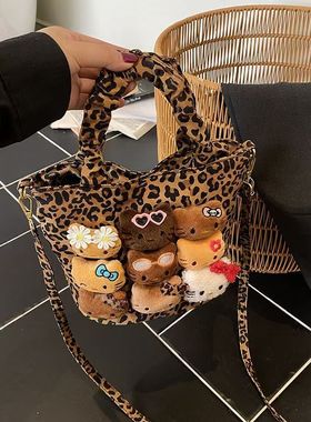 小豹纹kitty包包秋冬新款流行百搭小众单肩斜挎包可爱卡通手提包
