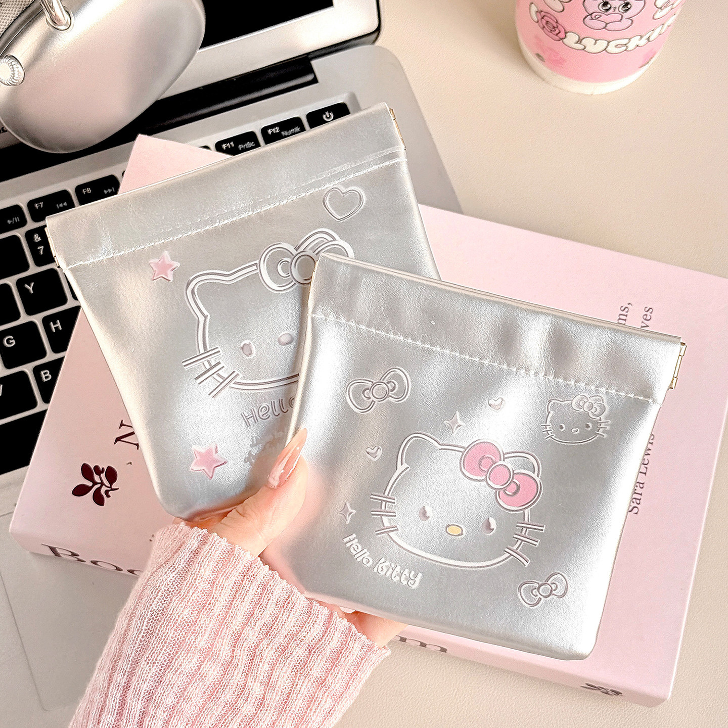 可爱KT弹片收纳包自动闭合随身便携迷你内胆包耳机充电器化妆包,收纳整理,化妆包,淘宝优惠券,粉丝福利购,淘宝优惠卷