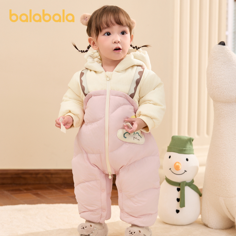巴拉巴拉婴儿连体衣假两件羽绒服冬装2024新款外出抱衣造型加厚萌