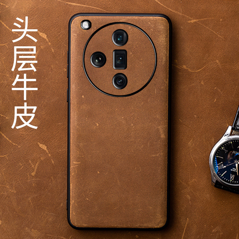 适用OPPO Find X7手机壳牛皮疯马皮全包Find X7Ultra真皮保护套