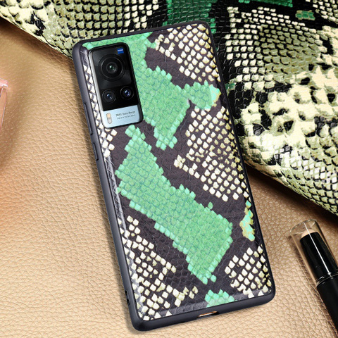 适用Vivo X60手机壳牛皮蟒蛇皮纹全包后盖X60Pro+真皮保护套