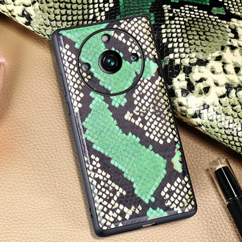 适用真我11手机壳11Pro牛皮蟒蛇皮纹全包Realme 11Pro+真皮保护套