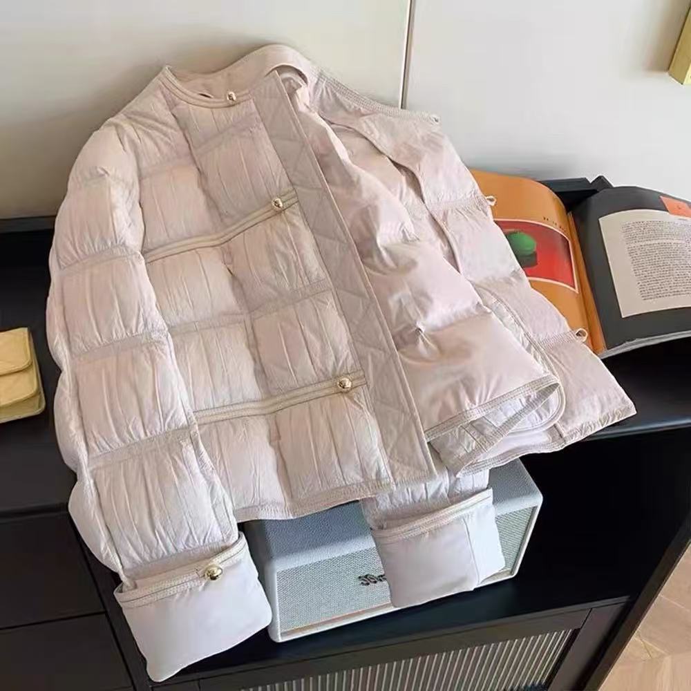 小香风轻薄短款羽绒棉服女冬季大码胖mm气质高级流行圆领棉衣外套