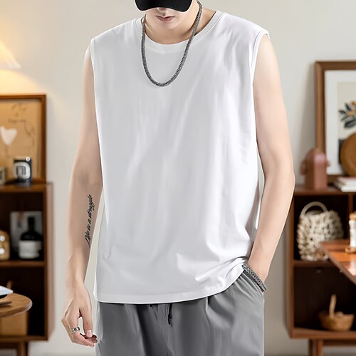 白色无袖背心男士夏季潮牌健身运动坎肩衣服打底男装白色短袖t恤