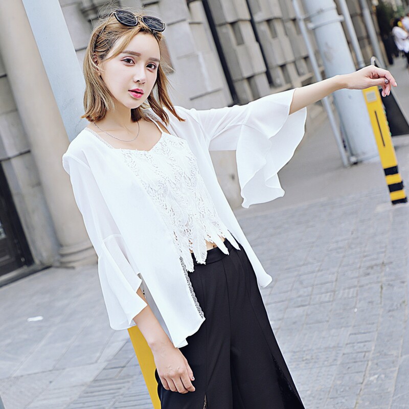 2019 new pattern spring and autumn Korean Edition lady Chiffon air conditioner Versatile Sunscreen jacket Cardigan Smockin the Women's clothing/Boutique , Lace shirt/Chiffon shirt  category - from Buy2taobao.com to provide professional Taobao agent buy service