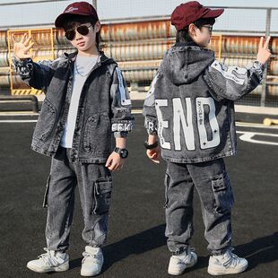 中大儿童男装一米二三四五六年级七八九十岁小孩春款衣服牛仔套装