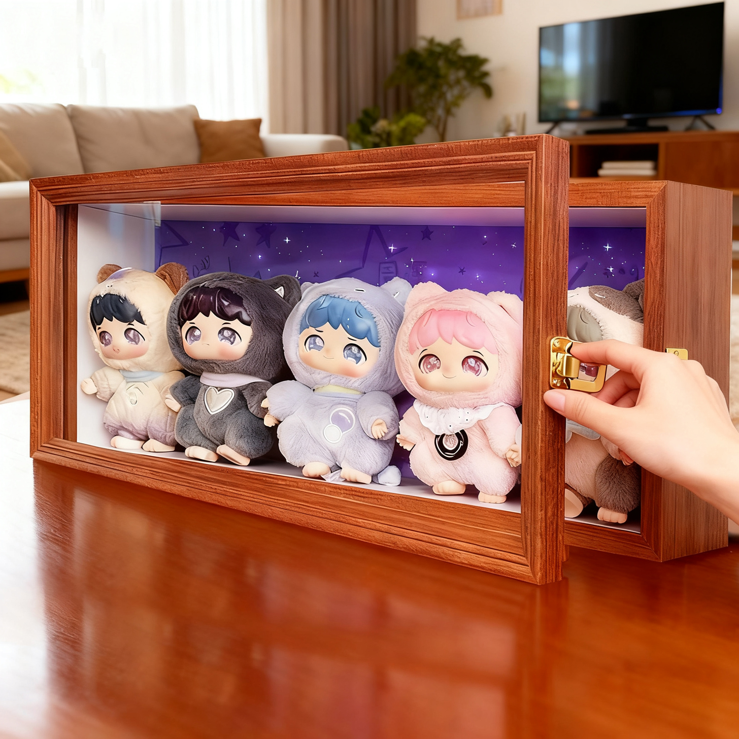 潮玩手办盲盒收纳展示柜周深泡泡玛特反深代词搪胶毛绒框生日礼物