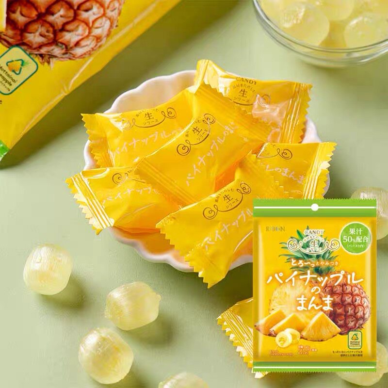 日本进口理本菠萝果汁夹心水果硬糖菠萝味儿童零食喜糖伴手礼