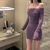 杜总家 旧魂佳人 原创紫色刺绣磨毛蕾丝气质姐姐显身材包臀连衣裙