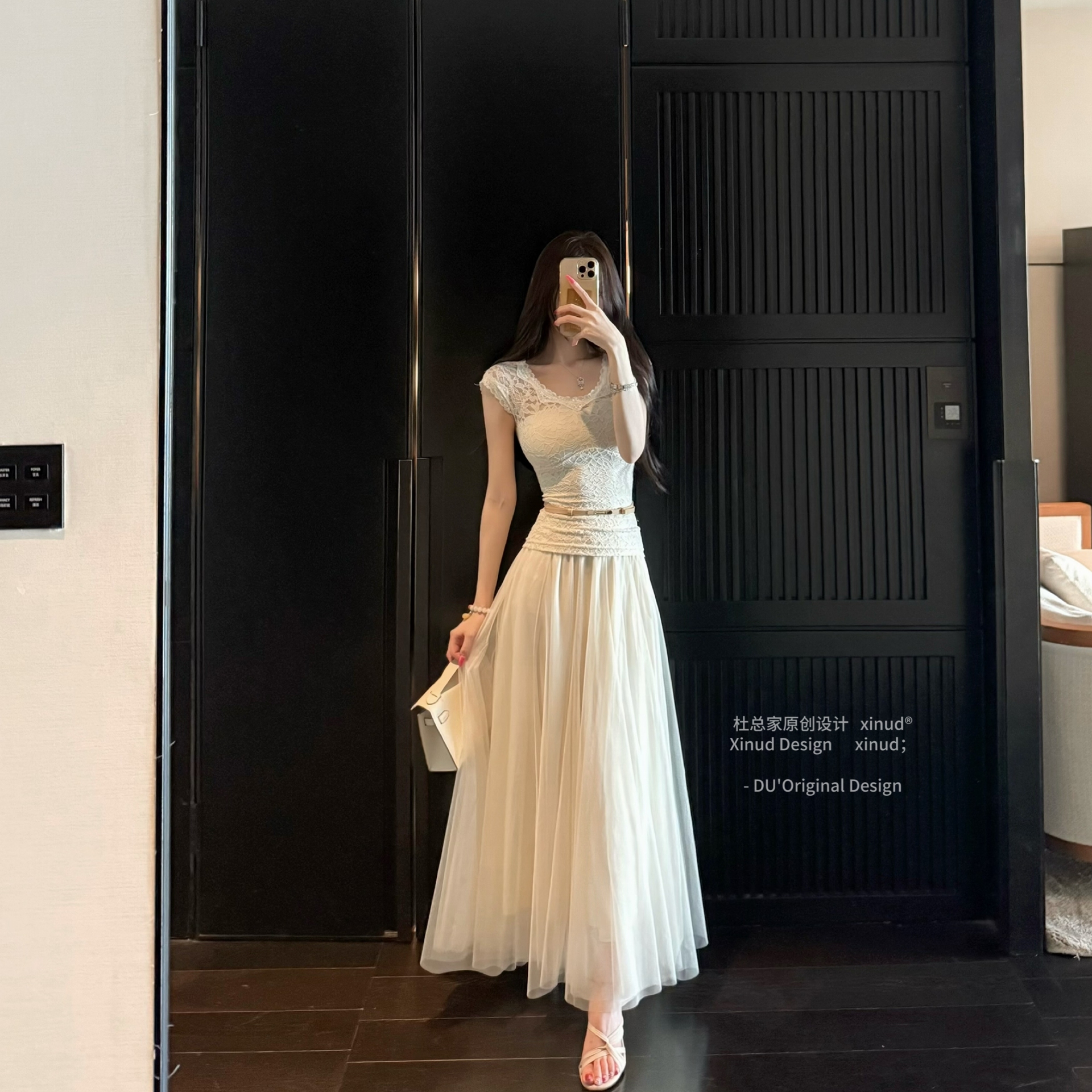 杜总家 白瑰之吻*温柔网纱半身裙简约百搭气质长款高腰仙女A字裙