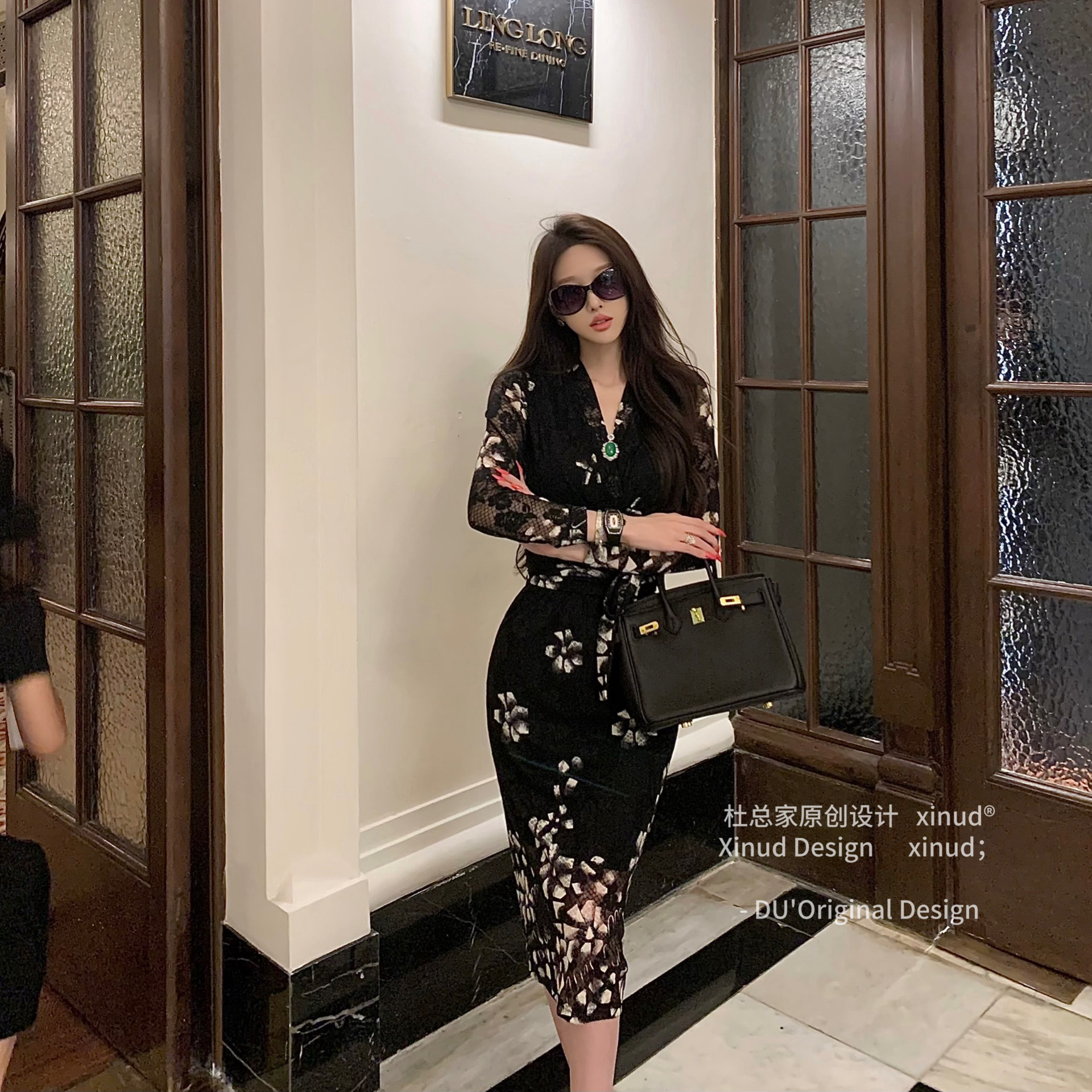 杜总家 韵味法则*原创轻熟风优雅魅力女人性感收腰显瘦碎花连衣裙