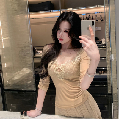 杜总家  古早晚香玉*原创气质大姐姐蕾丝拼接两件套温柔显瘦上衣