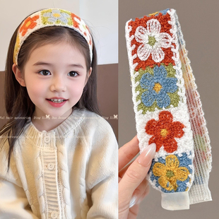 儿童魔术贴头发贴女童针织碎花发带洗脸发箍女孩刘海碎发整理神器