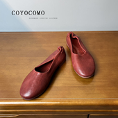 奶奶鞋 高阶 女2026春新款 平底复古文艺单鞋 水洗马皮 红色芭蕾舞鞋