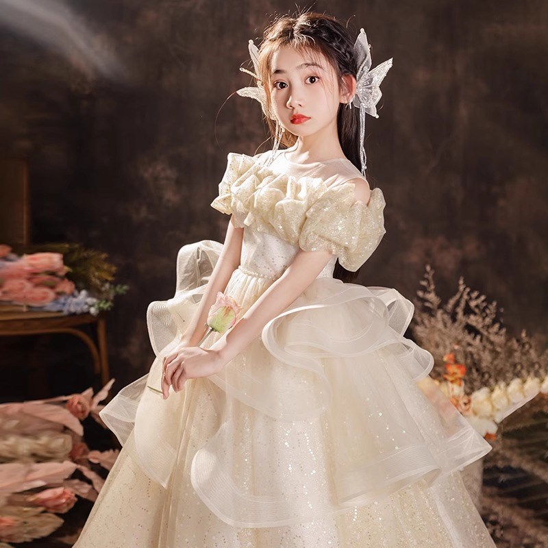 新选女童小主持人礼服轻奢小众高端儿G童生日公主裙花童女孩钢琴