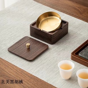 胡桃木烟灰缸家用客厅带盖防B飞灰不锈钢创意办公室实木中式 新品