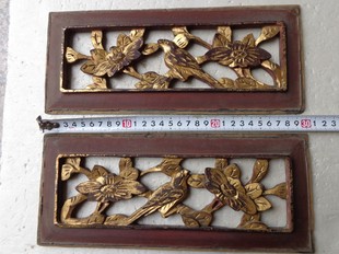 老木雕，清代潮州金漆老木雕花板1对，装饰古董木刻收藏实拍包老