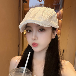 韩版复古前进帽女春夏百搭大头围显脸小反戴鸭舌贝雷帽子蓓蕾帽