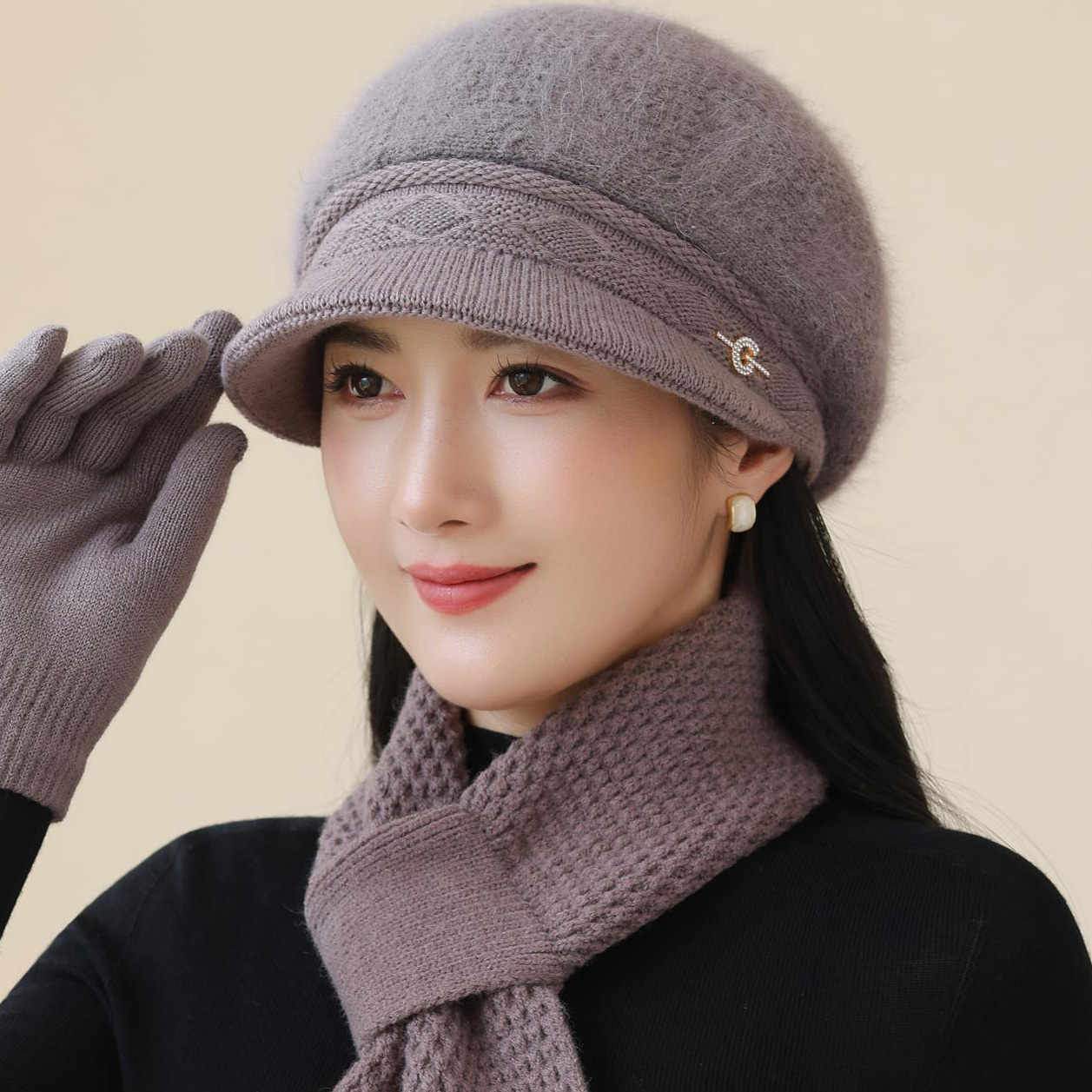 冬季妈帽子女士加厚兔毛线
