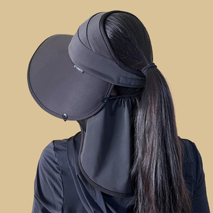 防晒帽女防紫外线空顶帽骑行户外大帽檐太阳渔夫帽遮脸护颈遮阳帽