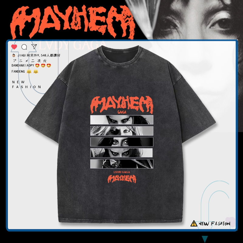 LadyGaga巡演男女水洗短袖T恤夏