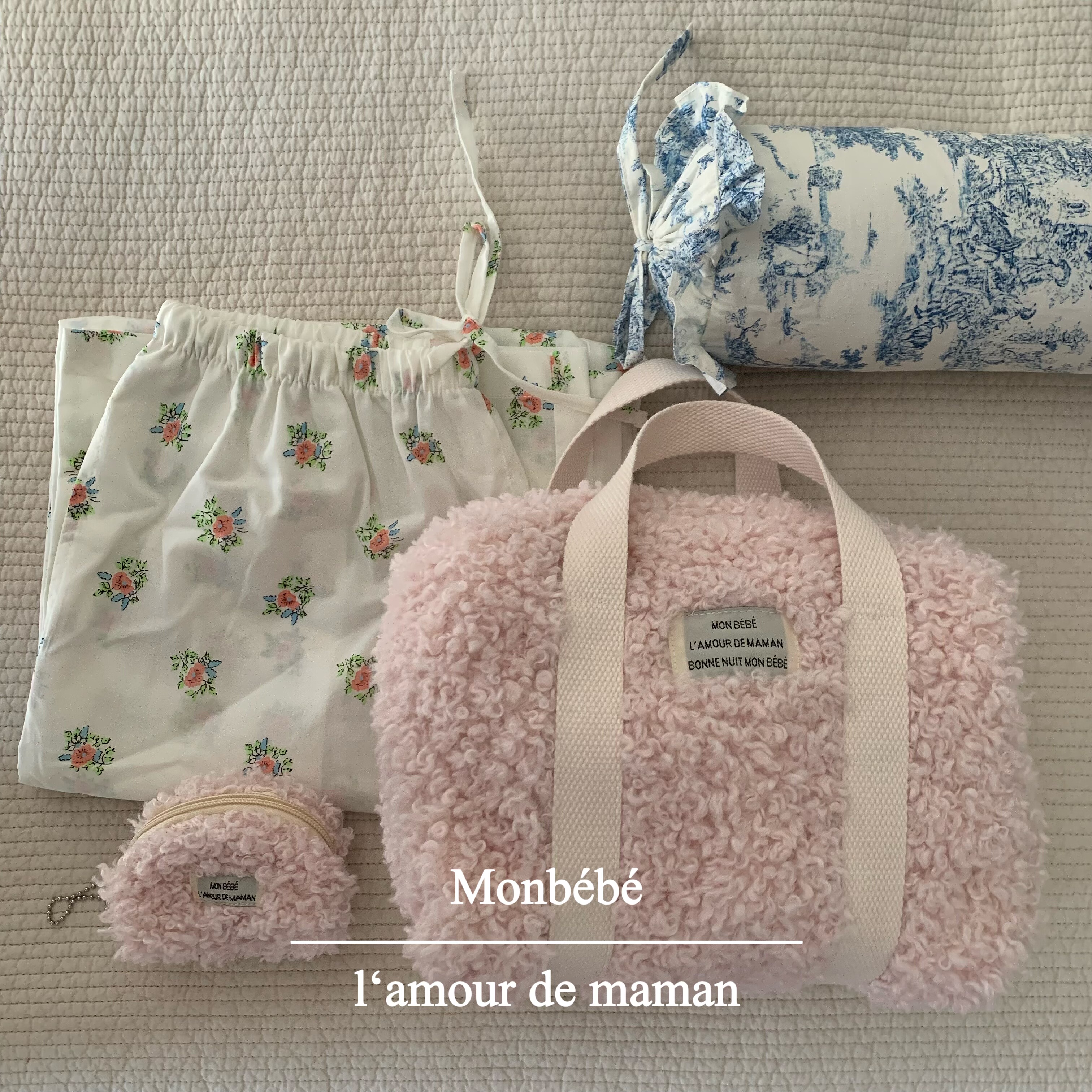 monbebe韩国进口秋冬新款可爱时尚毛绒毛圈托特包手提包樱花粉